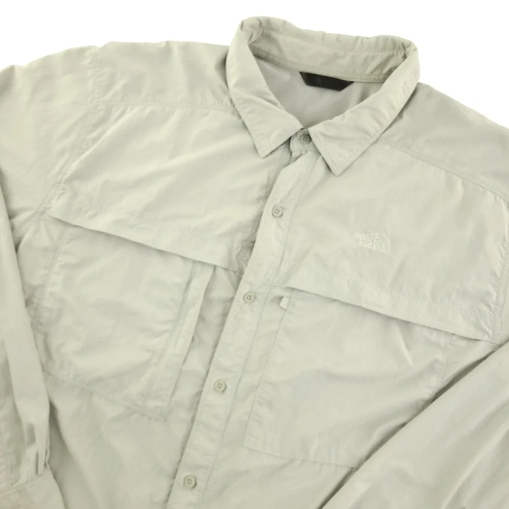 The North Face Shirt Mens 2XL Beige Solid Long Sleeve Button Up Outdoor Fishing